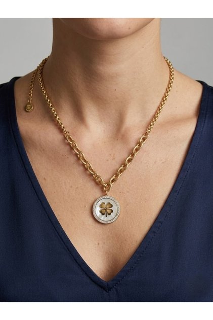 Steel Gold Pearlescent Clover Chain Necklace