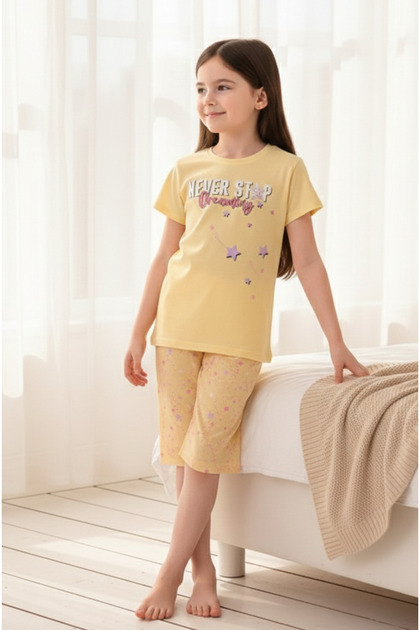 Baby - Kids 100% Cotton Short Sleeve Capri Girl Pajama Set Never Stop Yellow