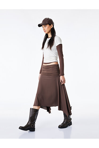 Asymmetrical Gathered Midi Scuba Skirt