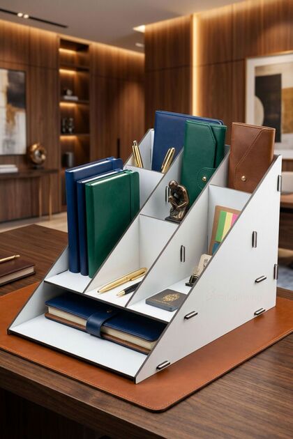 منظم مكتبي لتنظيم المستندات، منظم سطح المكتب، لون أبيض، موديل 4