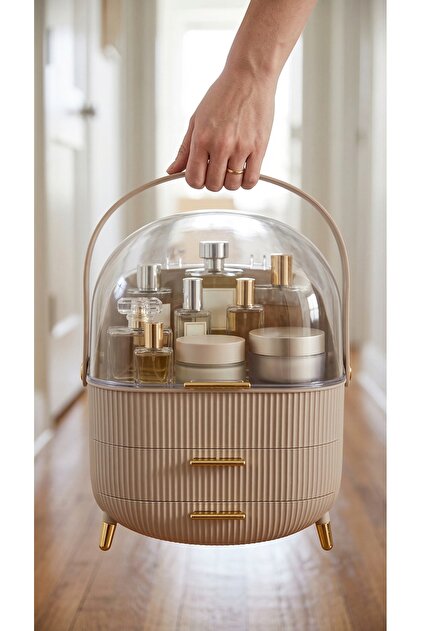 MAKRİ HOME Cappuccino Renk Kapaklı Makyaj Organizeri–3 Katlı