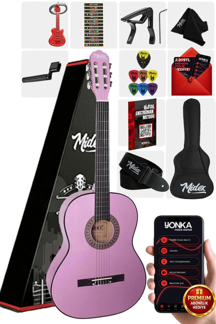 Midex CG-36PU-PAK Kaliteli 36 İnç 3/4 Juniur Çocuk Gitar Seti 8-12
