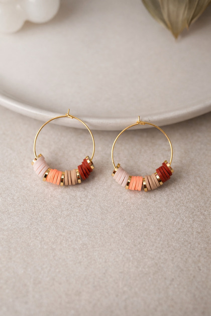 Colorful Fimo Beaded Hoop Earrings | Summer Beaded Women's Earrings