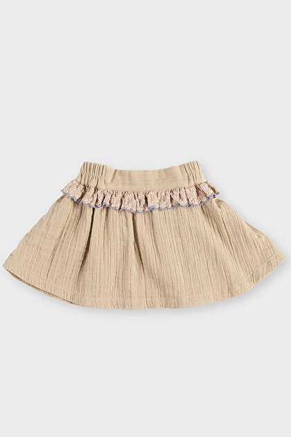 Baby Girl Beige Skirt with Lace Detail