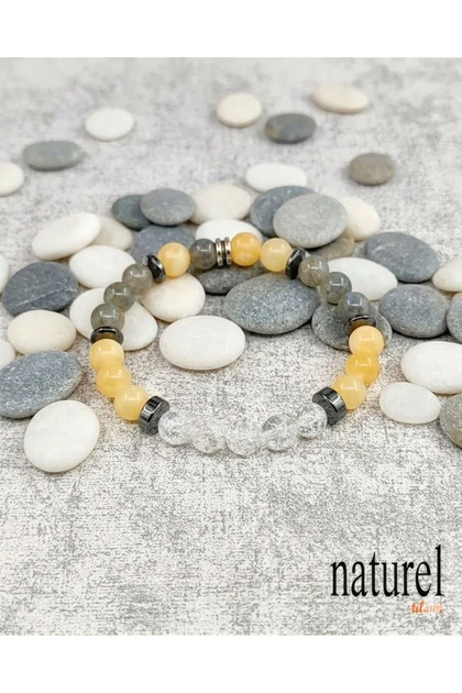 Original Natural Stone Cancer Sign Unisex Bracelet |   Labradorite-Calcite-Zebercet