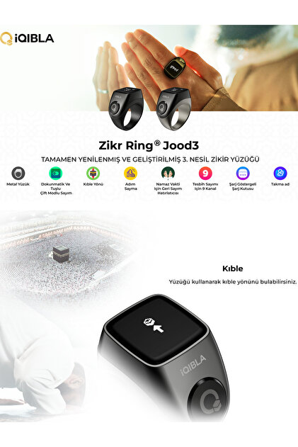 iqibla Smart Ring J03 Pro Akıllı Zikir Yüzüğü Titanyum Gri Renk