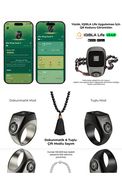 iqibla Smart Ring J03 Pro Akıllı Zikir Yüzüğü Titanyum Gri Renk