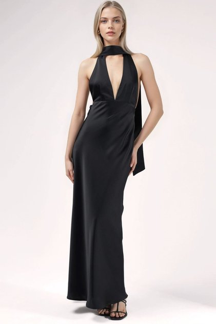 V Yaka Bodycon Maxi Elbise