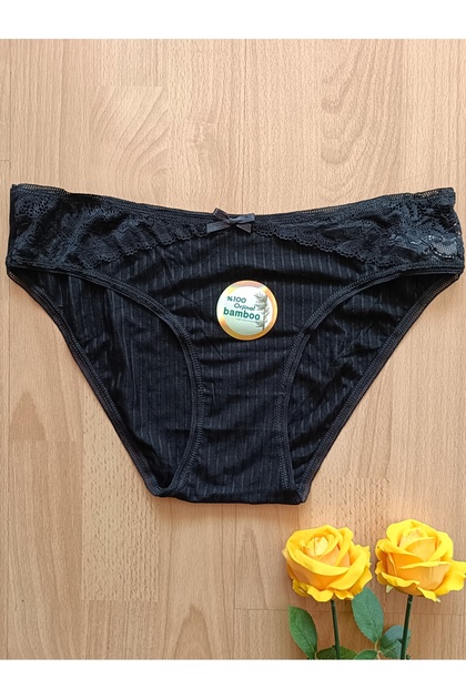 Zone Bamboo Rib Knit Lace Detailed Women's Underwear Panties (Black)
