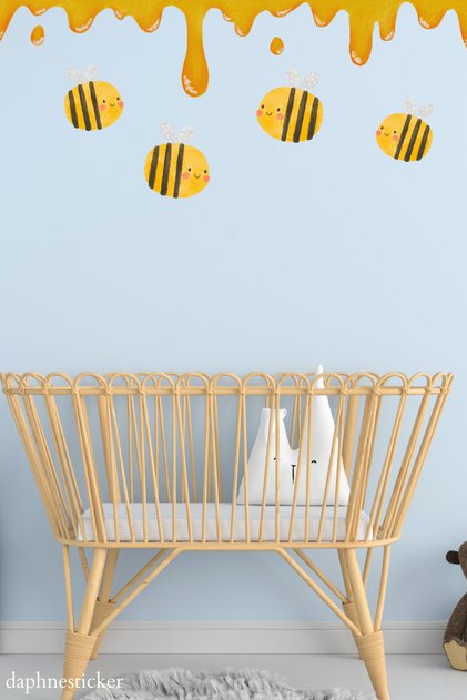 Honey Bee Baby Kids Room Wall Sticker Set, Glass Sticker