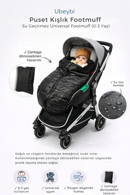Bebek Kışlık Puset Tulumu Polar Footmuff - Su Geçirmez Bebek Arabası Uyku Tulumu ve Ayak Örtüsü