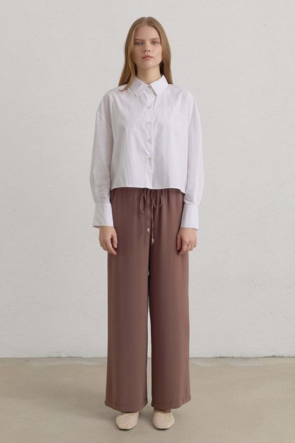 Beli Lastikli Bol Paça Basic Pantolon Açık Kahve