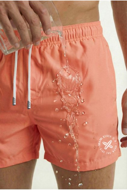Men's Salmon Solid Color Mini Length Swimsuit Swim Shorts with Two Side Pockets