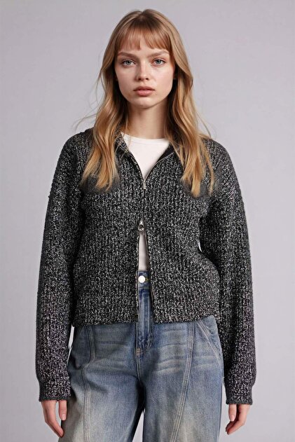 Oversized Hooded Zippered Cardigan G6033Ax25Wn