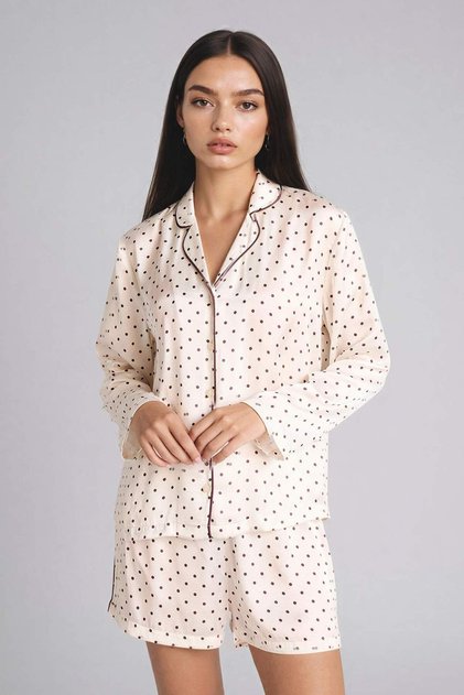 Set pijamale din satin cu buline și pantaloni scurți H0715AX26SP