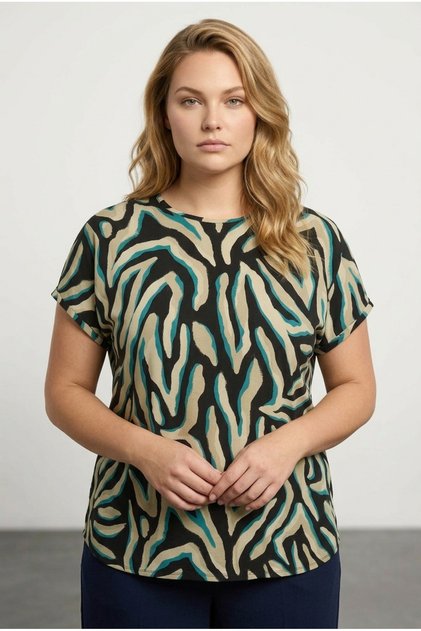 Plus Size Crew Neck Short Sleeve Zebra Pattern Lycra Viscose Blouse 303918