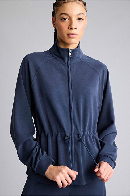 Stretch Fabric Warmtech Standard Fit Stand Collar Zippered Modal Cardigan G6808Ax25Wn