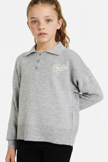 Polo Collar Embroidered Knitwear Sweater for Girls G5443A825Wn