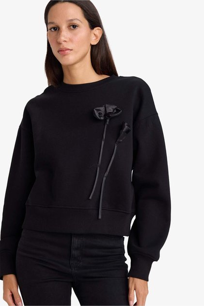 Boxy Fit Crew Neck Applique Thick Sweatshirt G7007Ax25Wn