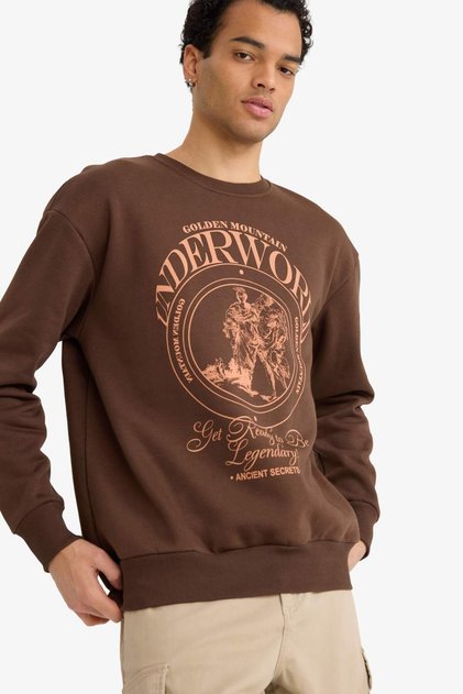 Boxy Fit Crew Neck Printed Sweatshirt F2111Ax25Au