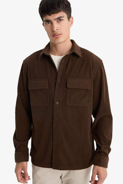 tomoページ Defacto Regular Fit Polo Yaka Kadife Uzun Kollu Gömlek E9587AX25WN