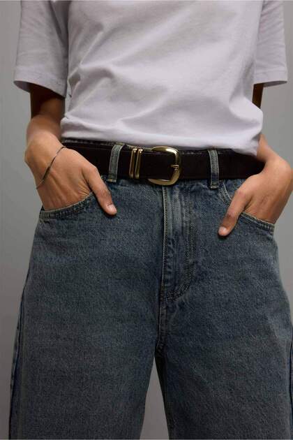 Women's Rectangular Buckle Faux Leather Jean Belt F8375Axns