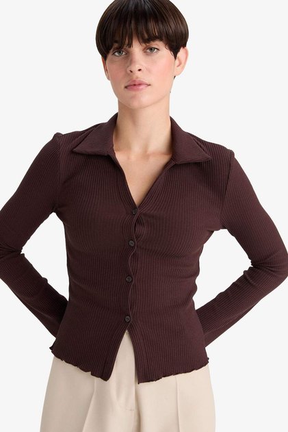 Fitted Polo Neck Ribbed Camisole Cardigan G3057Ax25Wn