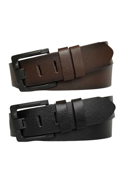100% Genuine Leather Set of 2 Wide Tongue Black, Brown 4.5 cm Jeans, Sports Belt, Old Black Buckle