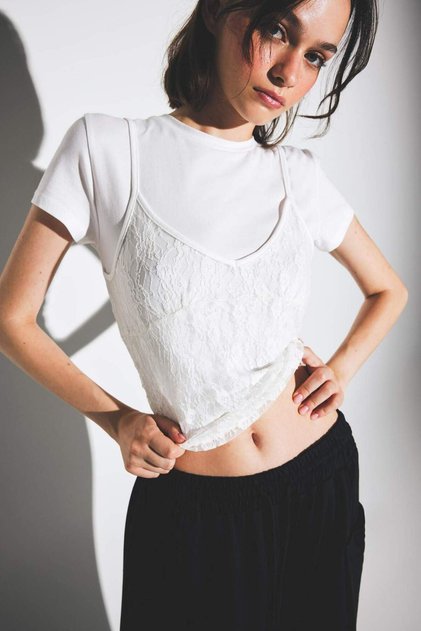 Lace Detailed Short Sleeve T-Shirt F8923Ax25Au