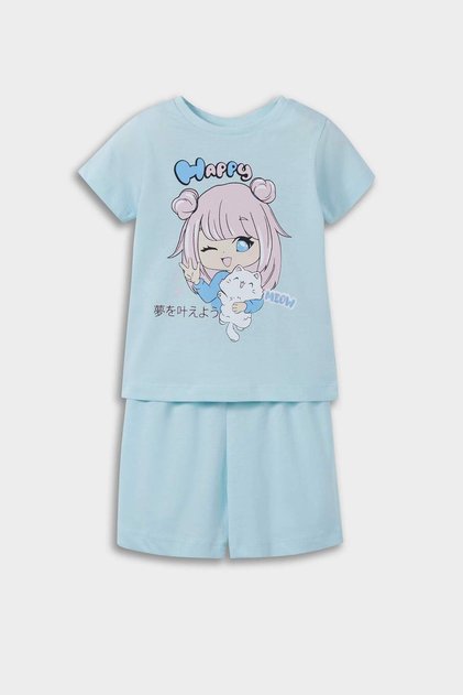 100% Cotton Anime Printed Elastic Waist Pajama Set for Baby Girl E1554A525Hs