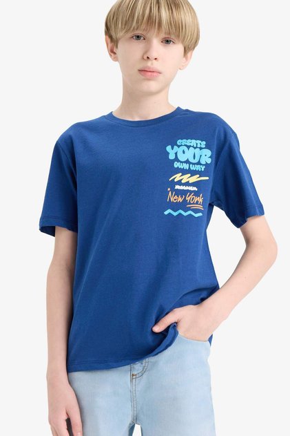 100% Cotton Crew Neck Printed Short Sleeve T-Shirt for Boys F0179A825Sm