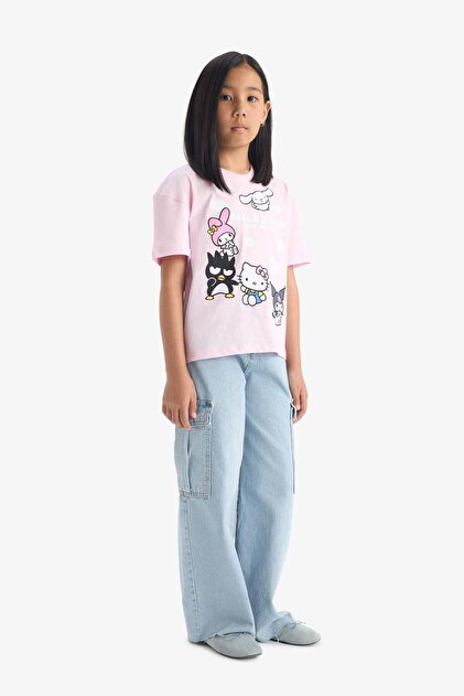 Defacto Hello Kitty Relax Fit Bisiklet Yaka Kısa Kollu Tişört Kız