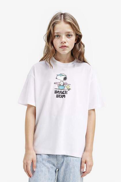Defacto Snoopy Oversize Geniş Kalıp Bisiklet Yaka Sırt Baskılı