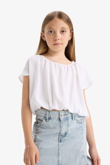 Round Neck Short Sleeve Blouse Girl Child E6855A825Sm