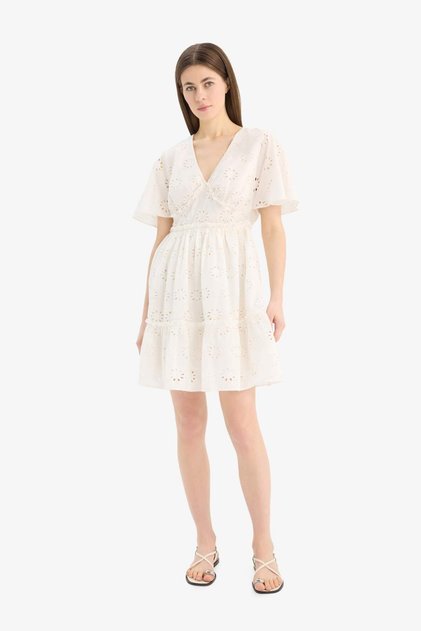 V-Neck Cotton Short Sleeve Mini Dress E6858Ax25Sm