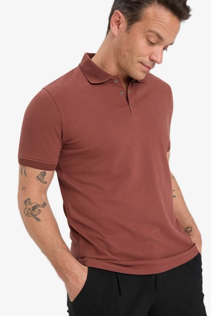 Slim Fit Dar Kesim Polo Yaka Kısa Kollu Dokulu Basic Düz Tişört T5259AZ25SM