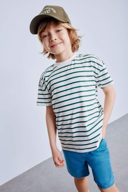 Crew Neck Striped Short Sleeve T-Shirt Baby Boy E6740A525Sm