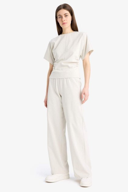 100% Cotton Wide Leg Basic Wide Leg Premium Trousers E5782Ax25Sp