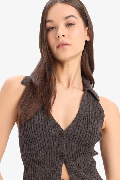 Slim Fit Dar Kesim Düğmeli Triko Yelek D3584AX25SP
