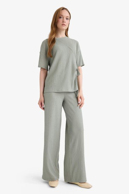 Wide Leg Double Pocket High Waist Elastic Wide Leg Pants E7434Ax25Sm