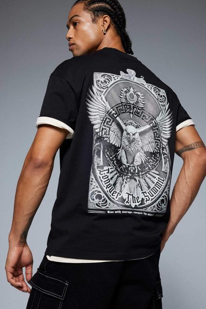 Boxy Fit Crew Neck Back Printed Short Sleeve T-Shirt E1484Ax25Sp