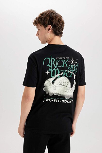 Defacto %100 Pamuk Rick and Morty Boxy Fit Bisiklet Yaka Sırt