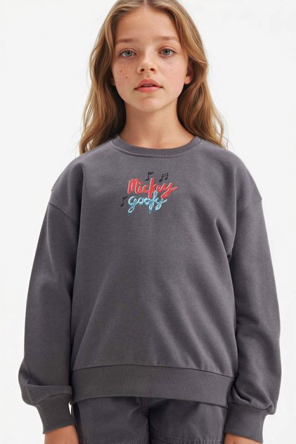 Girl's Disney Mickey Mouse & Friends Oversize Wide Fit Hooded Back Printed Sweatshirt D4378A