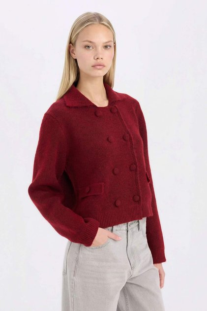 Polo-Kragen-Strickjacke mit Knöpfen E2289AX24WN