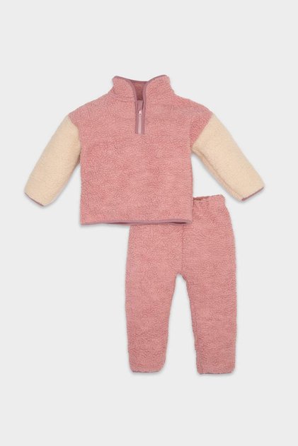 Baby Girl Set of 2 Plush Zippered Stand Collar Sweatshirt Top Elastic Waist Bottom D6706A5