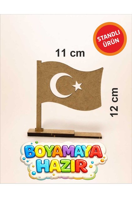Boyanabilir Türk Bayrağı Standlı Ahşap Oyuncak Etkinlik Aktivite 1 Ad