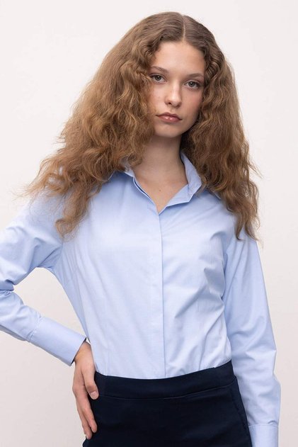 Fitted Basic Düz Düğmeli Bengalin Dokuma Uzun Kollu Gömlek Y4651AZ24AU