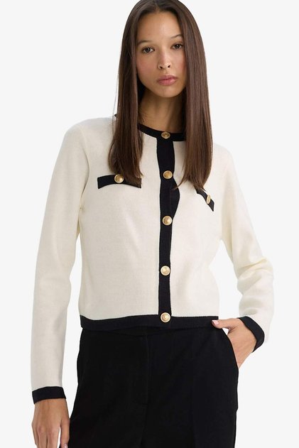 Regular Fit Crew Neck Buttoned Knitwear Cardigan C1482Ax24Wn
