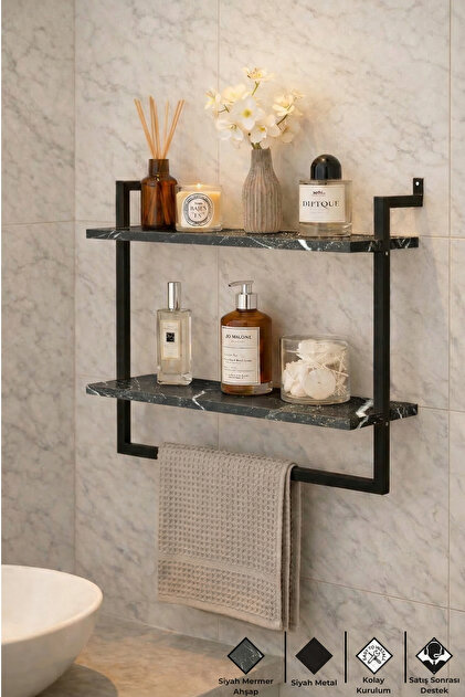 Euromob 60x20 cm Banyo Rafı Duvara Monte Havluluk 2 Katlı