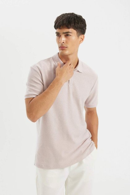 100% Cotton Regular Fit Short Sleeve Crepe Polo T-Shirt C4149Ax24Sm